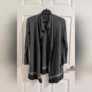 Carole Little 100% Merino Wool Grey Cardigan Shawl Collar Quiet Luxury Classic S